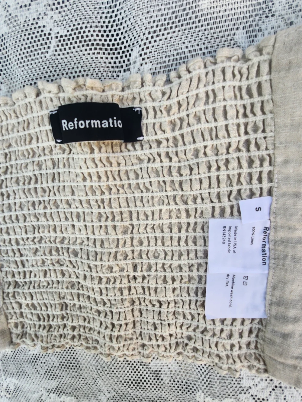 Reformation Rosemund Beige Linen Zip-Front Corset Belt